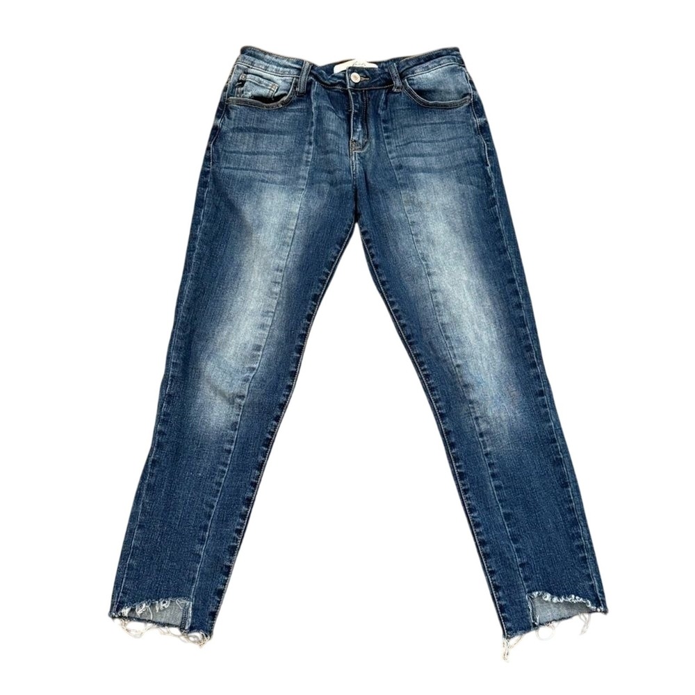Kancan‎ Mid-Rise Raw Hem Ankle Skinny Jeans Women's 26 Blue Stretch Medium Wash